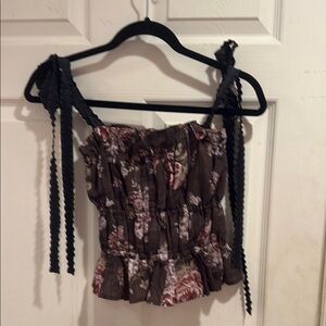 H&M Floral Crop Top - Black and Brown